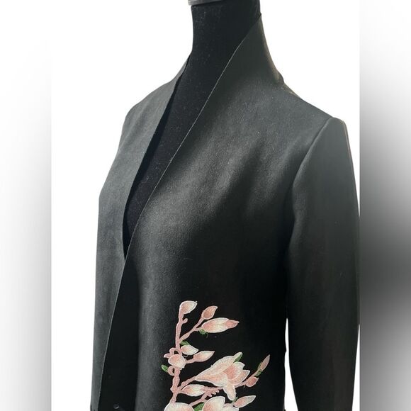 Vintage Aris Floral Long Blazer Overcoat Size Small Pink Applique Cut Out - Picture 3 of 7